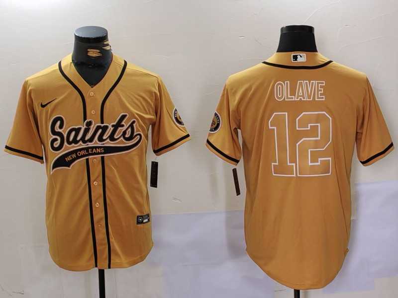 Men's New Orleans Saints #12 Chris Olave Gold Cool Base Stitched Baseball Jersey,We sell and wholesale Men's New Orleans Saints #12 Chris Olave Gold Cool Base Stitched Baseball Jersey on line form chian!